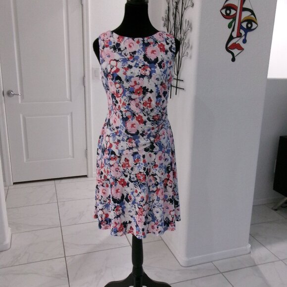 Ralph Lauren Floral Print Ruched Side Stretch Jersey Sleeveless Dress 6 - Picture 1 of 15